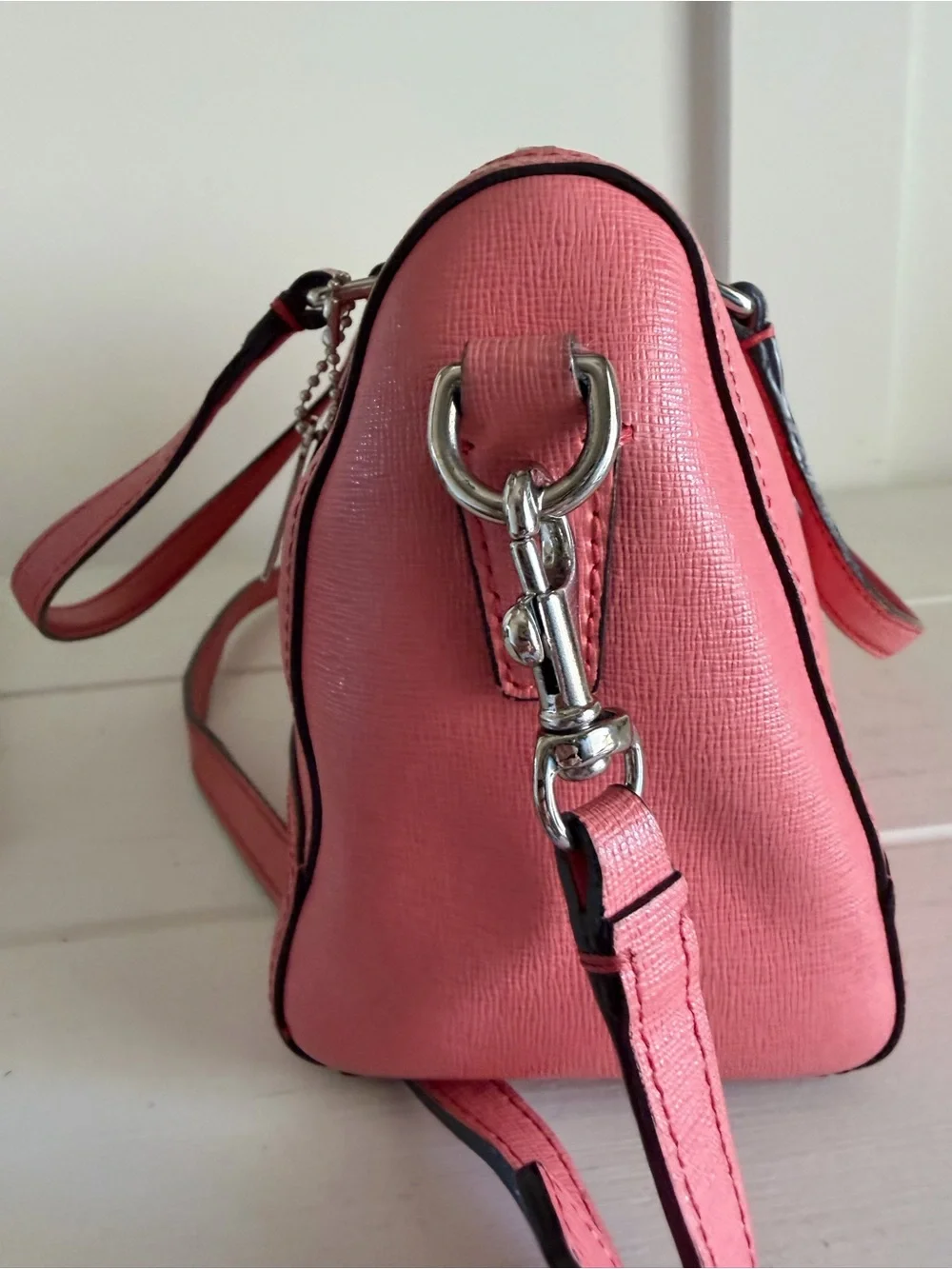 Coach Legacy Saffiano Leather Mini Satchel Coral Pink 49392 Crossbody EUC Strap